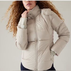 Athleta Downtown Puffer  Jacket Down Abalone Hooded  Medium Petite  NWT $218
